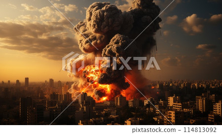 War's Fury: A Massive Mushroom Cloud Engulfs the Desolate City 114813092