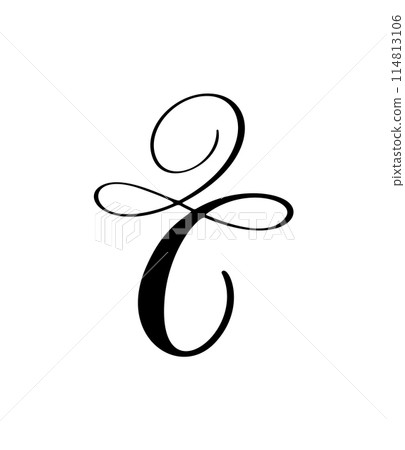 Vector calligraphy hand drawn letter C. Script font logo icon. Handwritten brush style 114813106
