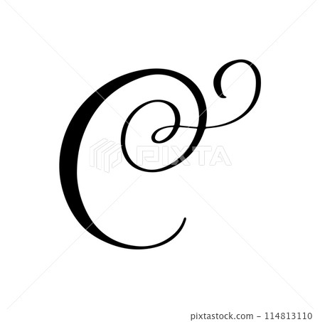 Vector calligraphy hand drawn letter C logo. Script font. Handwritten brush style 114813110