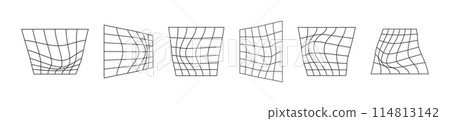 Retro 90s grid with 3D volume, cyber perspective background. Vibrant and dynamic shape. Flat vector illustration isolated 114813142