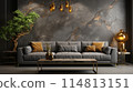 Elegant Modern Living Room Design With Stylish Grey Sofa and Decorative Plants 114813151