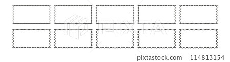 Rectangle and square wavy frames, scalloped edges, zigzag borders. Flat vector illustration isolated on white background. 114813154