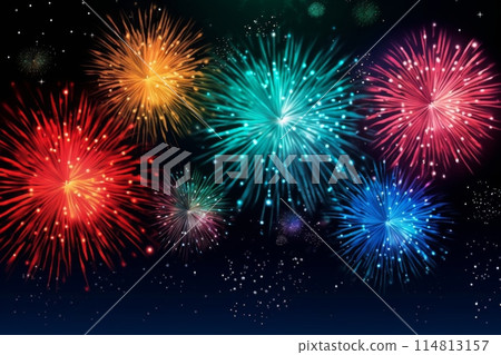 Colorful Fireworks Display Lighting Up the Night Sky During a Festive Celebration 114813157