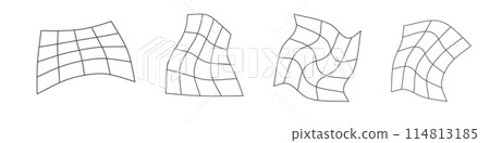 Abstract 3D wireframe mesh grid with a wave pattern. Flat vector illustration isolated on white background. 114813185
