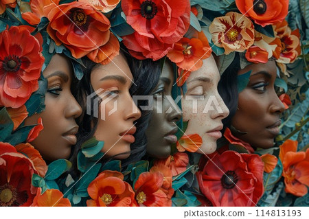 Ethereal Beauty Amidst A Blooming Floral Oasis Reflecting Diverse Elegance 114813193