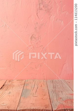 Serene Coral Backdrop With Rustic Weathered Wood Flooring Setup 114813200