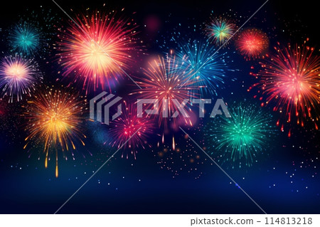 Colorful Fireworks Display Lighting Up the Night Sky During a Festive Celebration 114813218