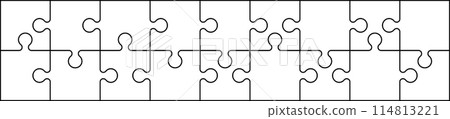 Jigsaw puzzle piece icon outline background. Line art style game graphics. Flat vector illustration isolated 114813221