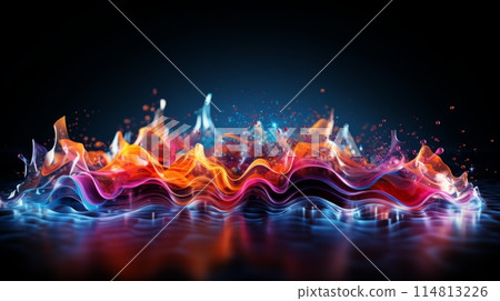 Vivid Neon Flames and Droplets in a Surreal Dark Background Illustration 114813226