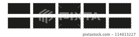 Wavy edge frames scalloped borders , rectangle and square box. Squiggle waves border. Flat vector illustration isolated on white background. 114813227