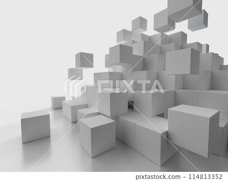 Pyramid of white cubes collapsing. 3D illustration of stacked cubes Pyramid of white cubes collapsing. 3D illustration of stacked cubes 114813352
