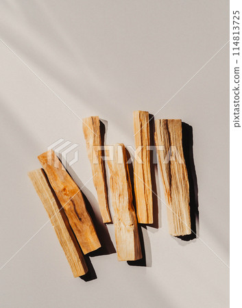 Wooden sticks Palo Santo on light background 114813725