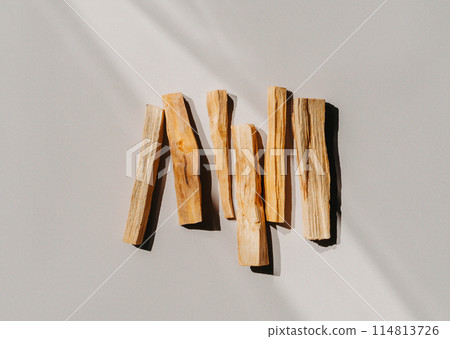 Wooden sticks Palo Santo on light background 114813726