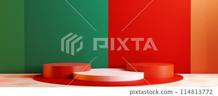 Hungarian flag backdrop with a three-part podium in vibrant colors 114813772