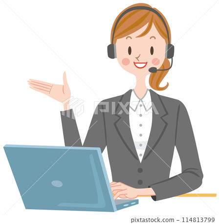 Operator using a headset to guide a woman at the support center Operator using a headset to guide a woman at the support center 114813799