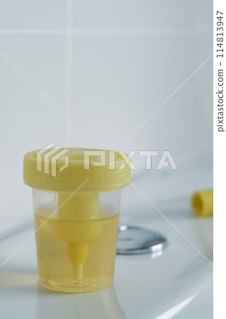 sterile container with a sample of urine 114813947