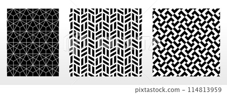 Geometric set of seamless black and white patterns. Simple vector graphics. Geometric set of seamless black and white patterns. Simple vector graphics. 114813959