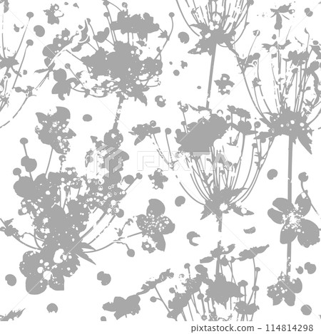 Seamless gray pattern of field grass. Hand drawing. Not AI. Vector illustration Seamless gray pattern of field grass. Hand drawing. Not AI. Vector illustration 114814298