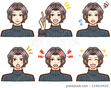 身穿高領毛衣、燙黑髮的成年男子插畫素材集 114814420