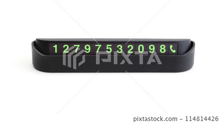 Car phone number card temporary parking isolated. 114814426