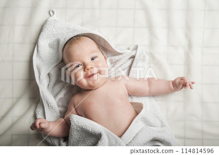 Newborn baby 2 months in a towel. Newborn baby 2 months in a towel. 114814596