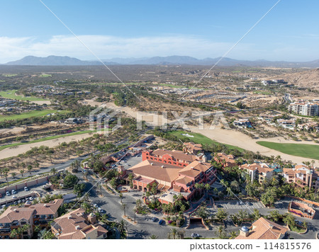 Aerial view of golf course on in Los Cabos, Cabo San Jose, Mexico Aerial view of golf course on in Los Cabos, Cabo San Jose, Mexico 114815576