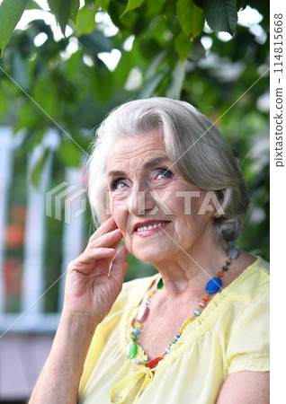Portrait of a beautiful woman in the park in summer Portrait of a beautiful woman in the park in summer 114815668