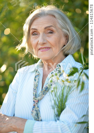 Portrait of a beautiful woman in the park in summer Portrait of a beautiful woman in the park in summer 114815678