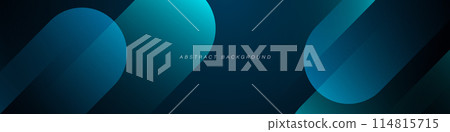 Dark blue abstract background with shiny geometric shape graphic. Modern blue gradient rounded rectangle design. Dynamic shapes. Horizontal banner template. Vector illustration Dark blue abstract background with shiny geometric shape graphic. Modern blue gradient rounded rectangle design. Dynamic shapes. Horizontal banner template. Vector illustration 114815715