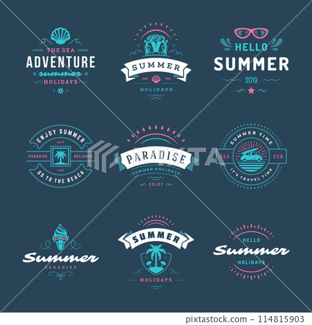 Summer holidays labels and badges retro typography design set. Summer holidays labels and badges retro typography design set. 114815903