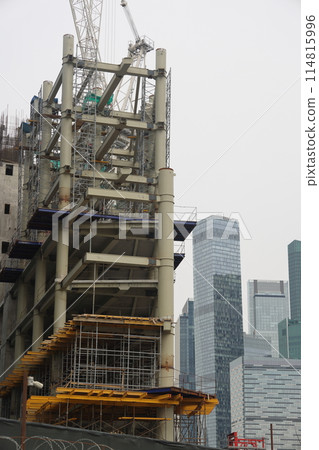 Construction site background. Crane and building. Industrial background. 114815996