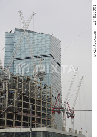 Construction site background. Crane and building. Industrial background. 114816001