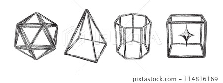 Geometric 3D figure, vector photocopy wireframe shape set, retro futuristic noise y2k halftone icon Geometric 3D figure, vector photocopy wireframe shape set, retro futuristic noise y2k halftone icon 114816169