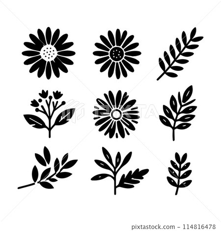 Leaves, Foliage, Greenery, Foliage silhouette editable vector illustration isolated over white background 114816478