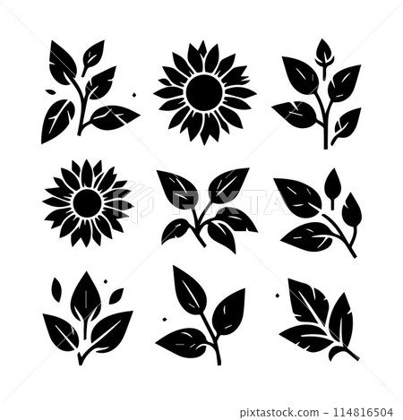 Leaves, Foliage, Greenery, Foliage silhouette editable vector illustration isolated over white background 114816504