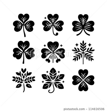 Leaves, Foliage, Greenery, Foliage silhouette editable vector illustration isolated over white background Leaves, Foliage, Greenery, Foliage silhouette editable vector illustration isolated over white background 114816506