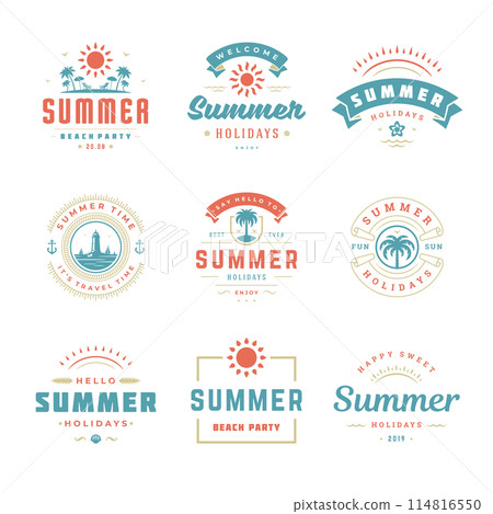 Summer holidays labels and badges retro typography design set. Summer holidays labels and badges retro typography design set. 114816550