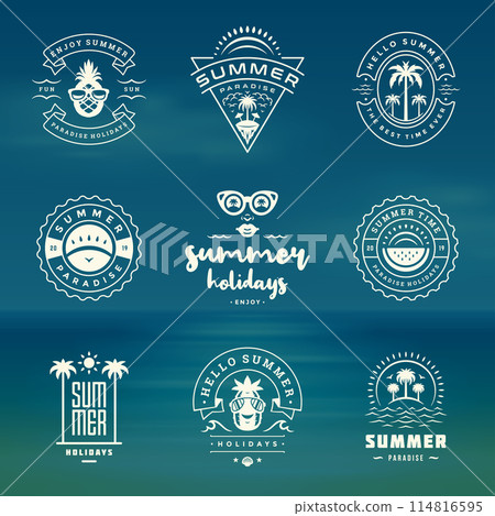 Summer holidays labels and badges retro typography design set. 114816595