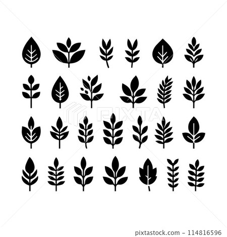 Leaves, Foliage, Greenery, Foliage silhouette editable vector illustration isolated over white background 114816596