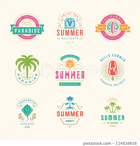 Summer holidays labels and badges retro typography design set. Summer holidays labels and badges retro typography design set. 114816658
