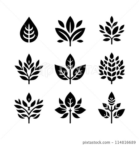 Leaves, Foliage, Greenery, Foliage silhouette editable vector illustration isolated over white background 114816689