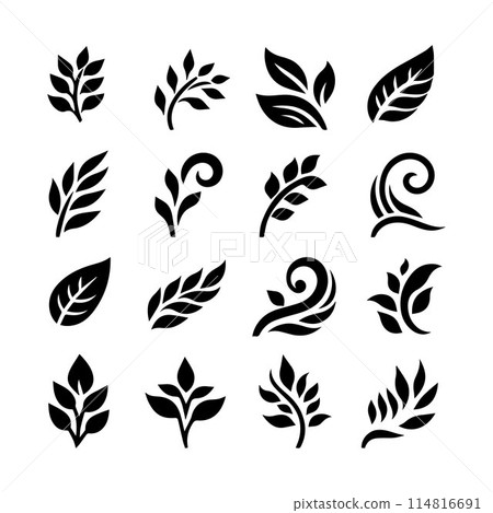 Leaves, Foliage, Greenery, Foliage silhouette editable vector illustration isolated over white background 114816691