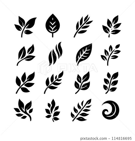 Leaves, Foliage, Greenery, Foliage silhouette editable vector illustration isolated over white background 114816695