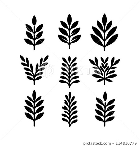 Leaves, Foliage, Greenery, Foliage silhouette editable vector illustration isolated over white background 114816779