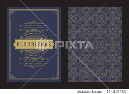 Vintage ornament greeting card calligraphic ornate swirls and vignettes frame design vector template 114816983