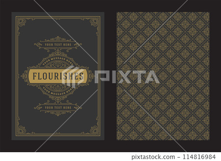 Vintage ornament greeting card calligraphic ornate swirls and vignettes frame design vector template 114816984