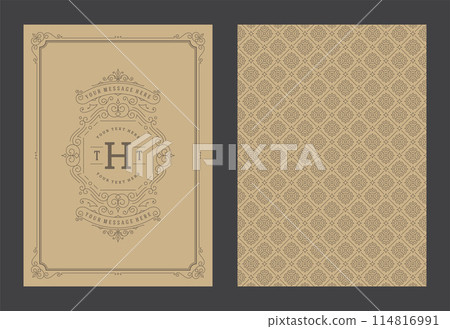 Vintage ornament greeting card calligraphic ornate swirls and vignettes frame design vector template 114816991