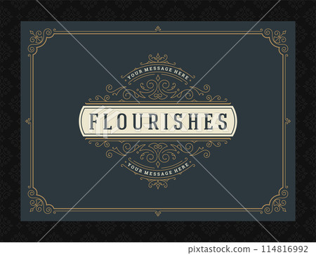 Vintage ornament greeting card calligraphic ornate swirls and vignettes frame design vector template 114816992