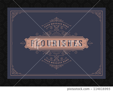 Vintage ornament greeting card calligraphic ornate swirls and vignettes frame design vector template Vintage ornament greeting card calligraphic ornate swirls and vignettes frame design vector template 114816993