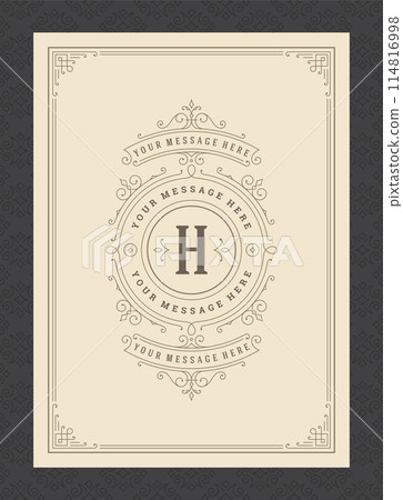 Vintage ornament greeting card calligraphic ornate swirls and vignettes frame design vector template 114816998